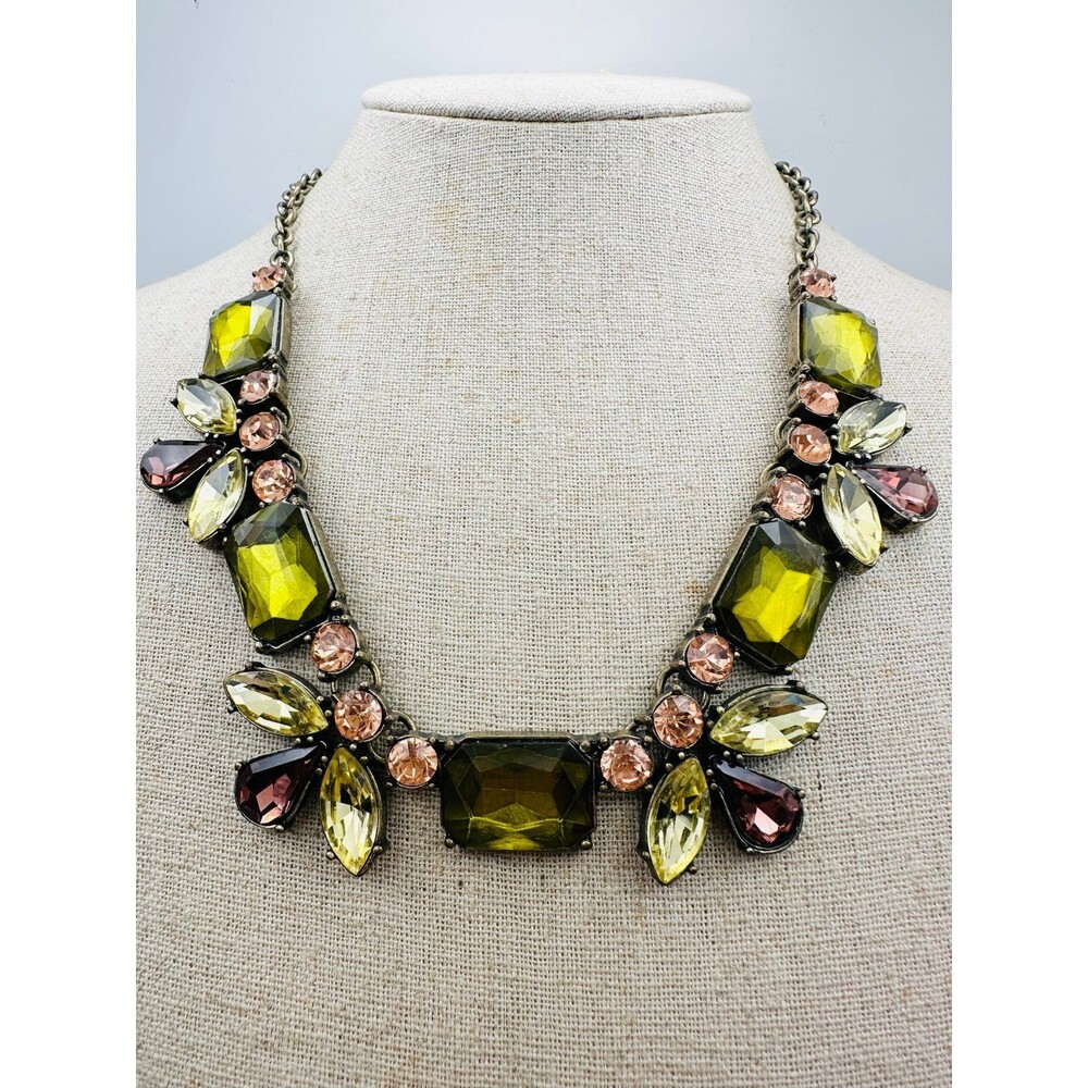Cookie Lee Green Rhinestone Statement Necklace 21” - image 1
